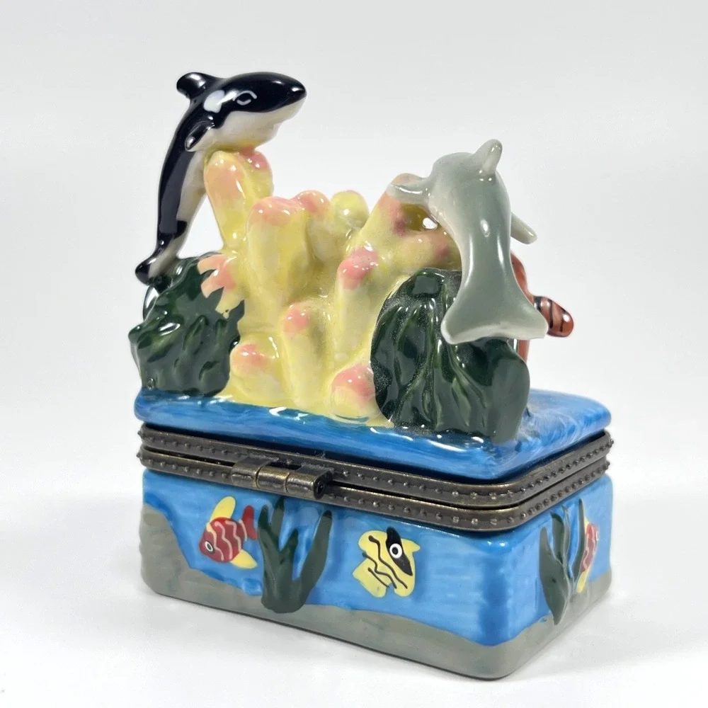 Ceramic Whale Trinket Box Small Sea Animal Figurine 2.5